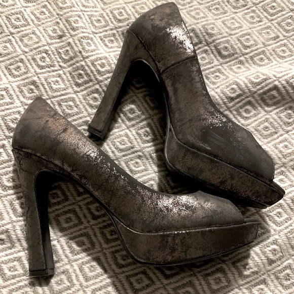 Metallic Pewter Peep Toe Heels - Picture 6 of 12